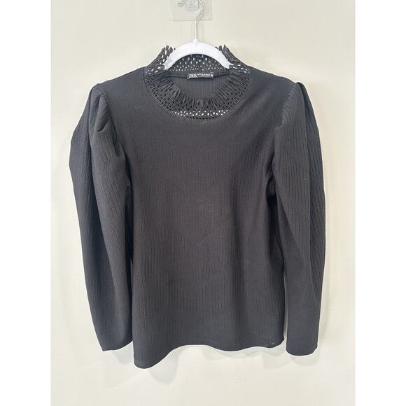 ZARA TRF Stand Laser Cut Collar Long Sleeve Shirt Sweater Size Medium 2191 - Picture 1 of 6